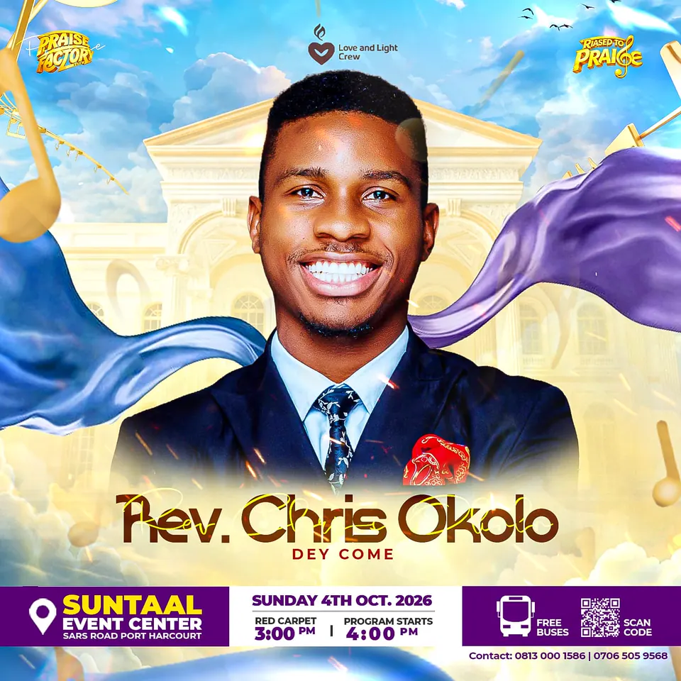 Rev. Chris Okolo — confirmed as Music Minister at Praise Factory 2026, Raised to Praise